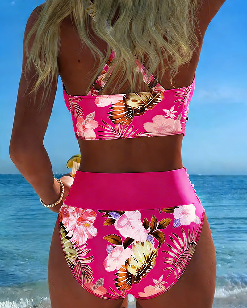 Jolina | Floral Split Bikini with Contrast Design