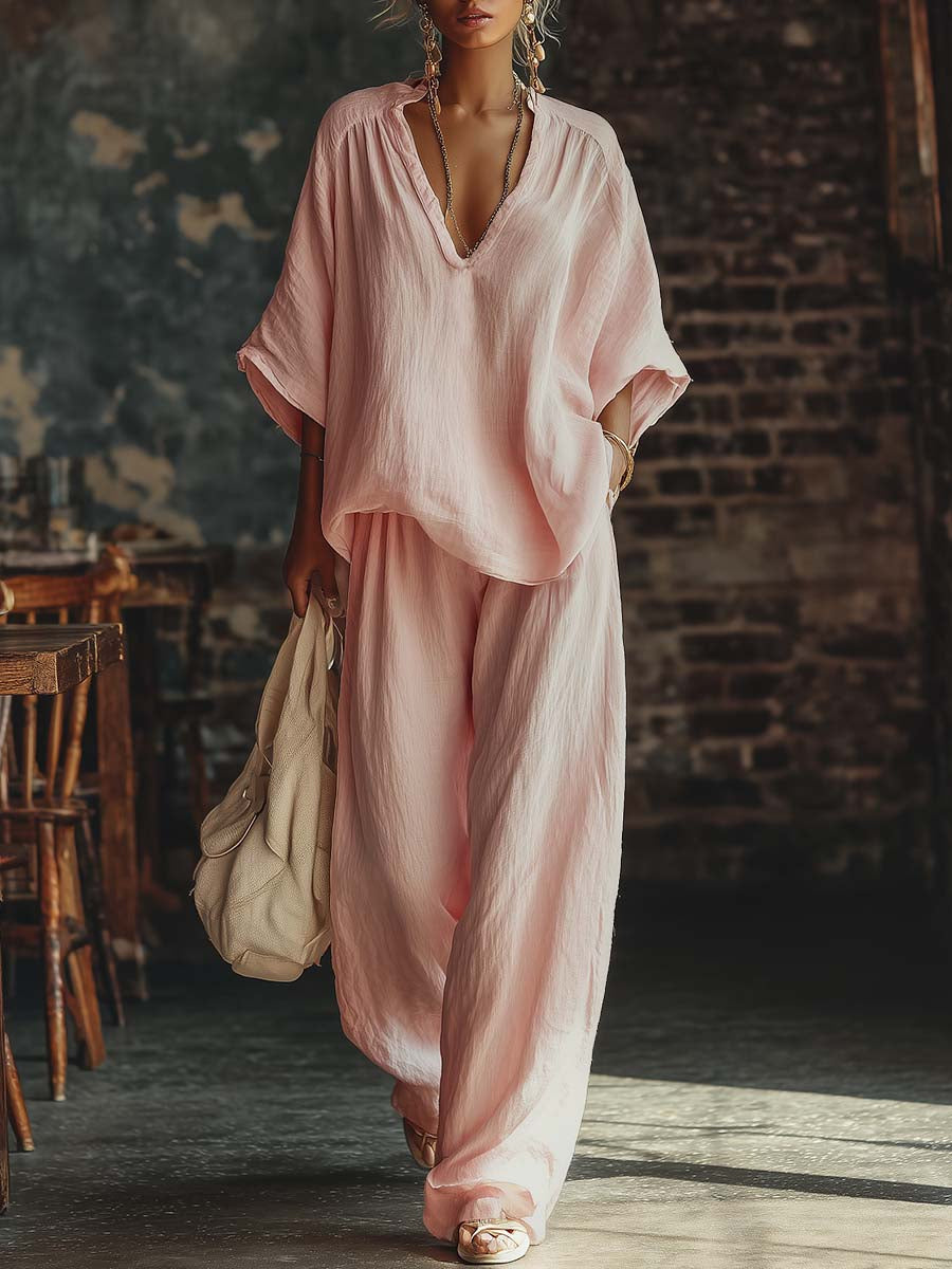 Samantha V-Ausschnitt Shirt und Hosen Set