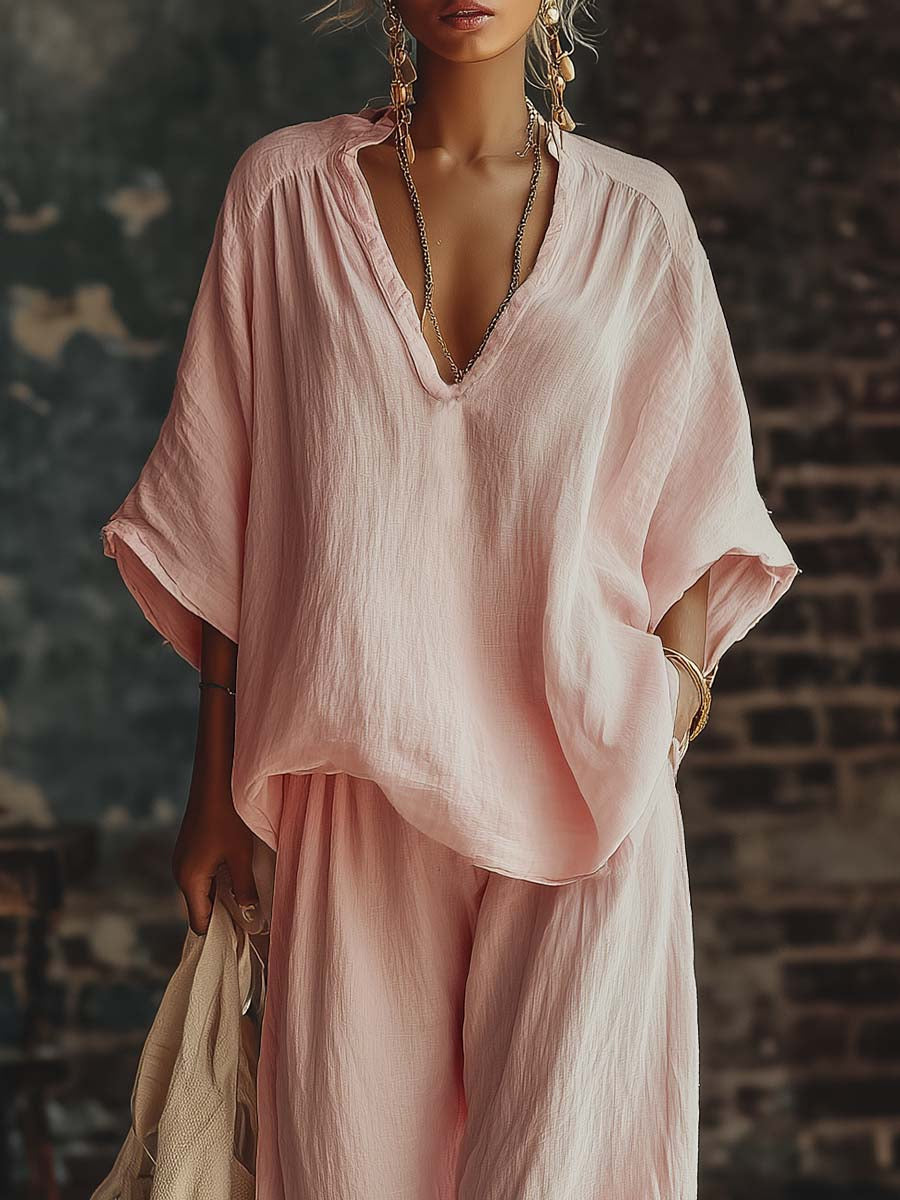 Samantha V-Ausschnitt Shirt und Hosen Set