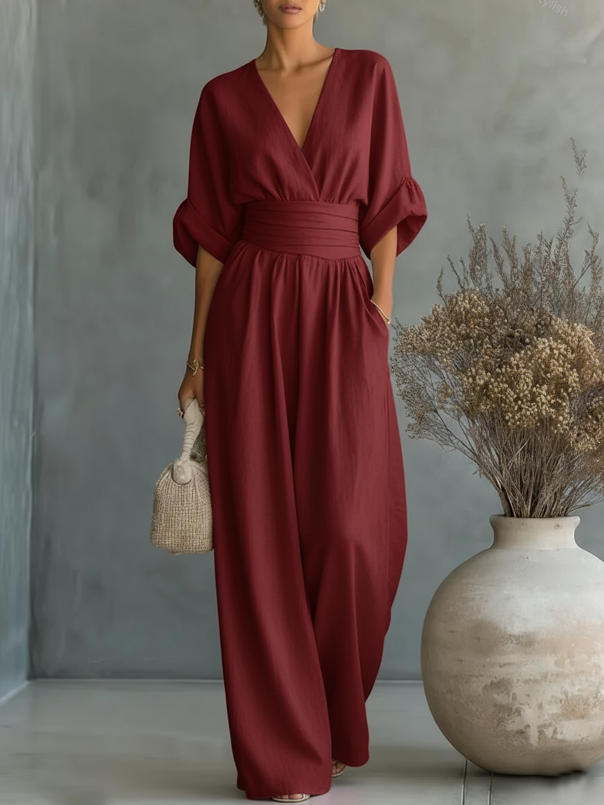 Alessia | Eleganter V-Ausschnitt Jumpsuit mit Hoher Taille