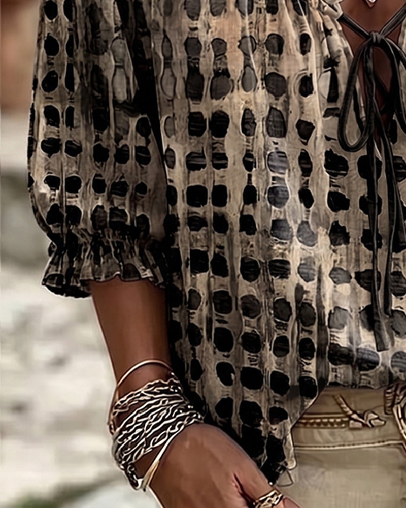 Lena | Blouse with Polka Dot Pattern and Lace-Up Detail