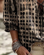 Lena | Blouse with Polka Dot Pattern and Lace-Up Detail
