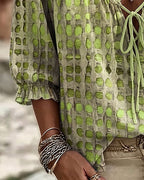 Lena | Blouse with Polka Dot Pattern and Lace-Up Detail