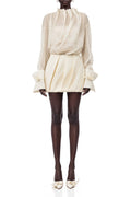 Grace Neutral Turtleneck Draped Blouse and Skirt Set