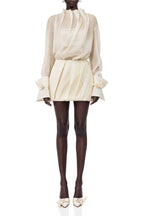 Grace Neutral Turtleneck Draped Blouse and Skirt Set