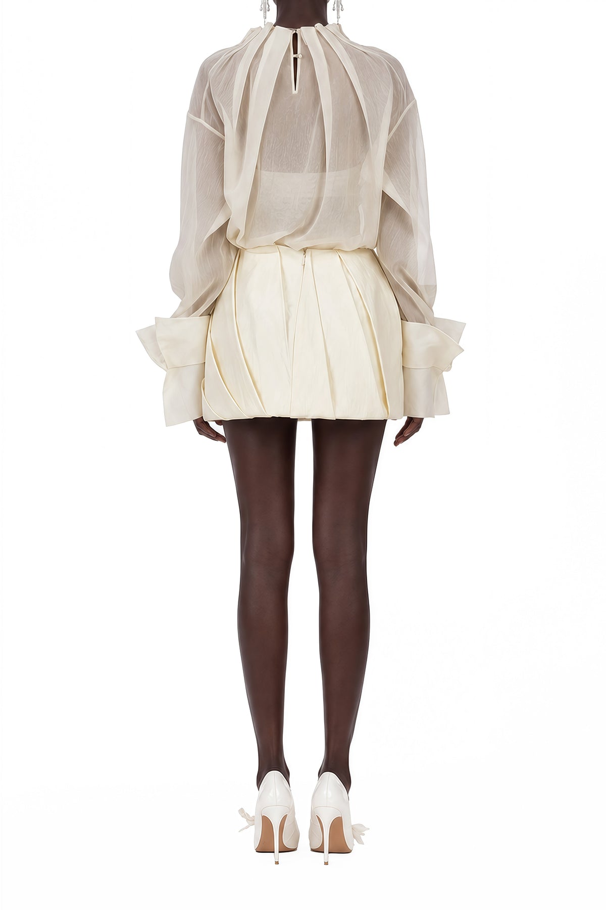 Grace Neutral Turtleneck Draped Blouse and Skirt Set