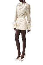 Grace Neutral Turtleneck Draped Blouse and Skirt Set