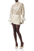 Grace Neutral Turtleneck Draped Blouse and Skirt Set