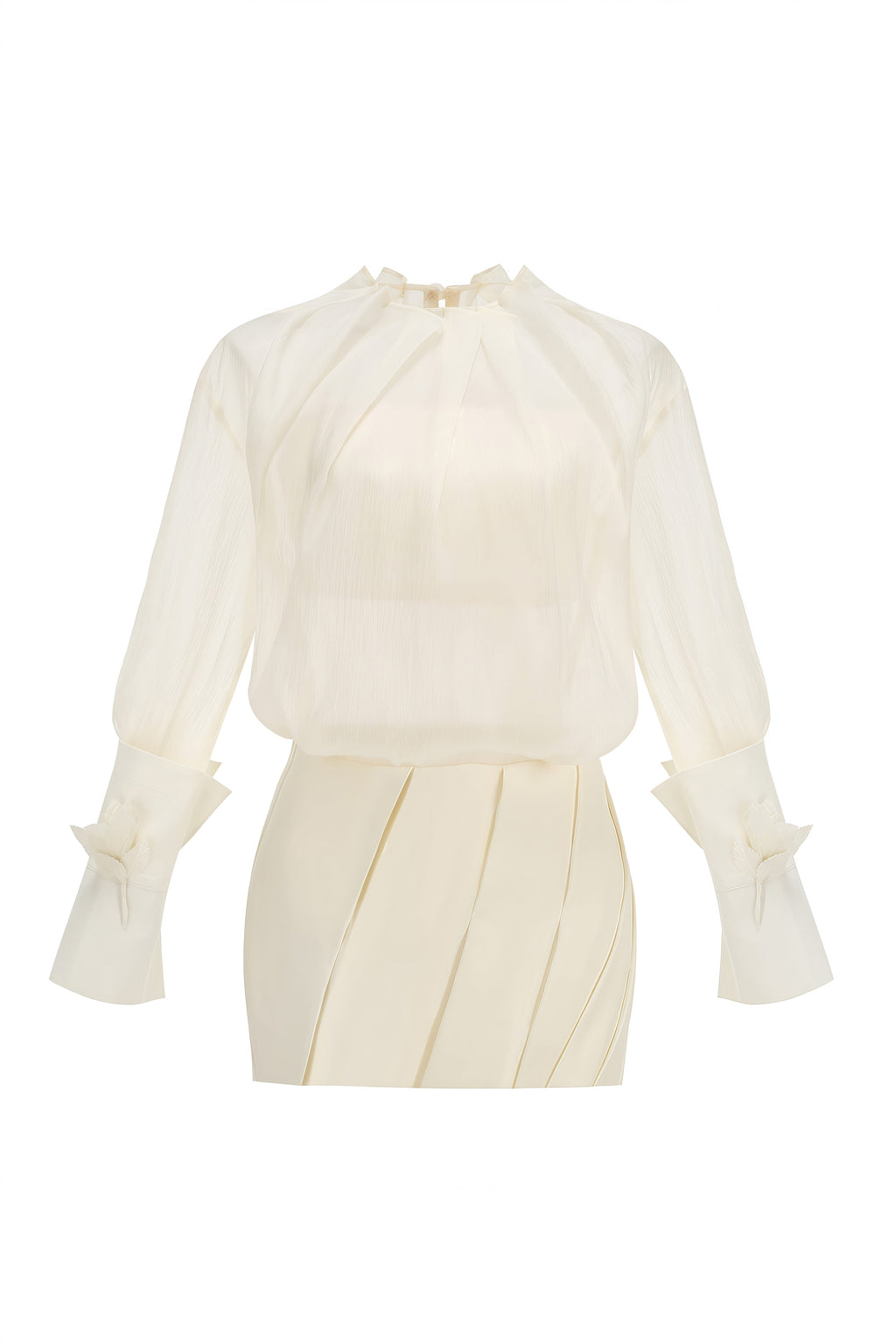 Grace Neutral Turtleneck Draped Blouse and Skirt Set