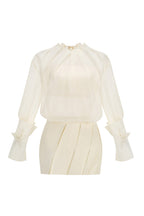 Grace Neutral Turtleneck Draped Blouse and Skirt Set