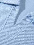Bequemes Waffel-Polo Sweatshirt mit V-Ausschnitt