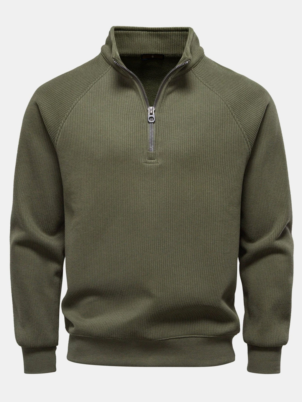 Pullover mit gerippten Raglanärmeln und Viertelreißverschluss