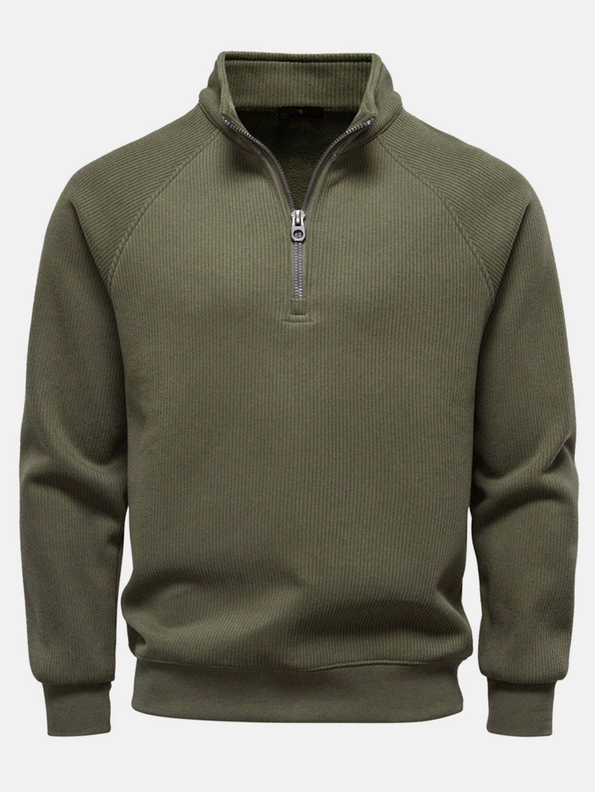 Pullover mit gerippten Raglanärmeln und Viertelreißverschluss