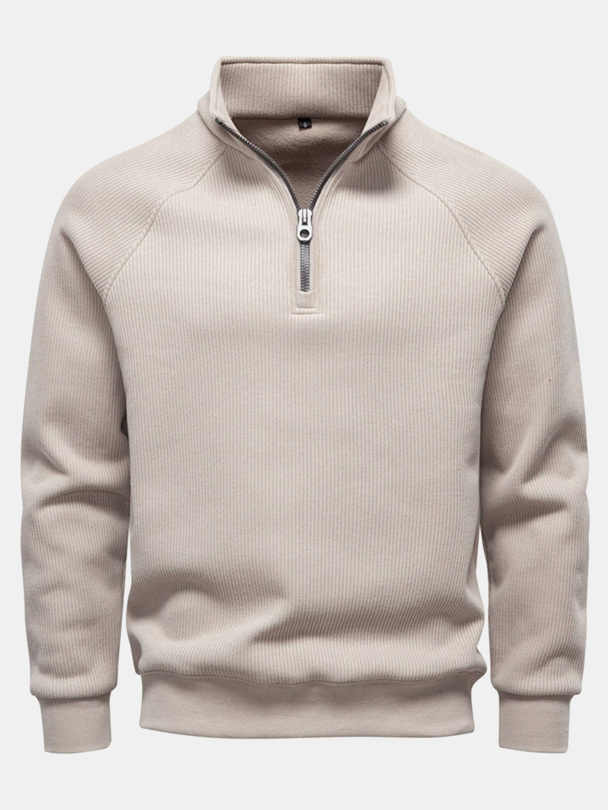 Pullover mit gerippten Raglanärmeln und Viertelreißverschluss