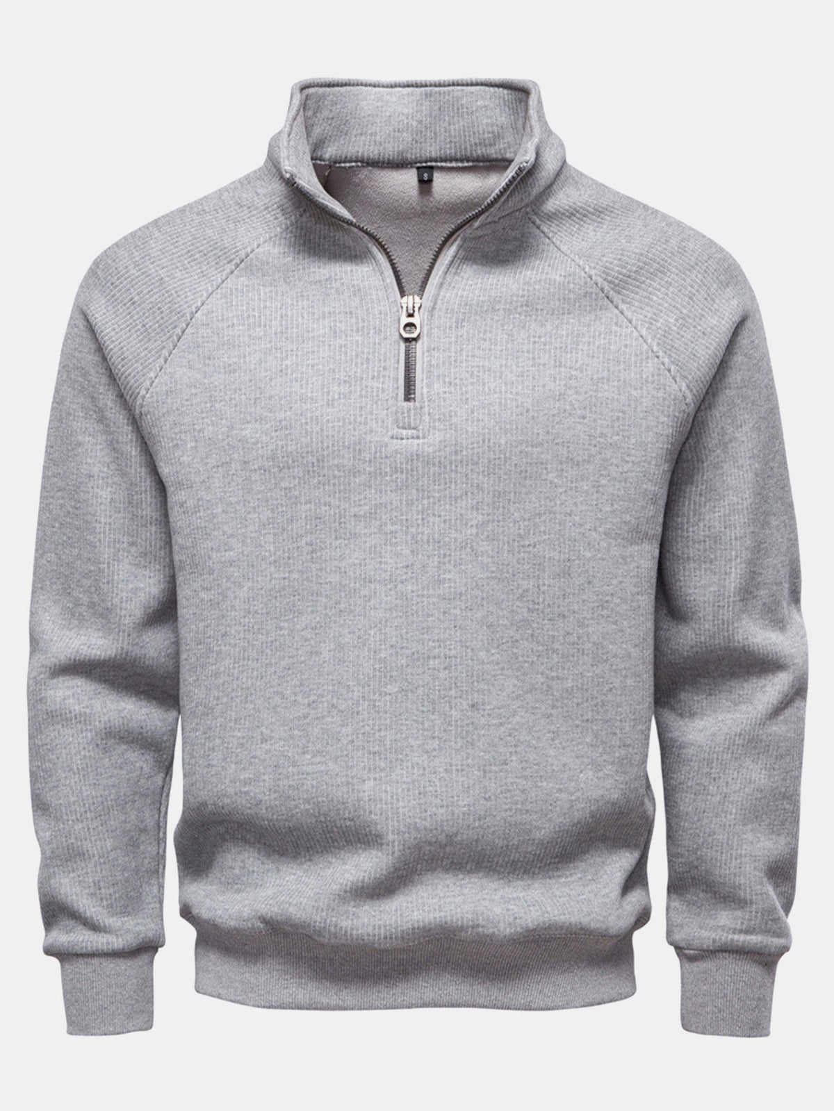 Pullover mit gerippten Raglanärmeln und Viertelreißverschluss
