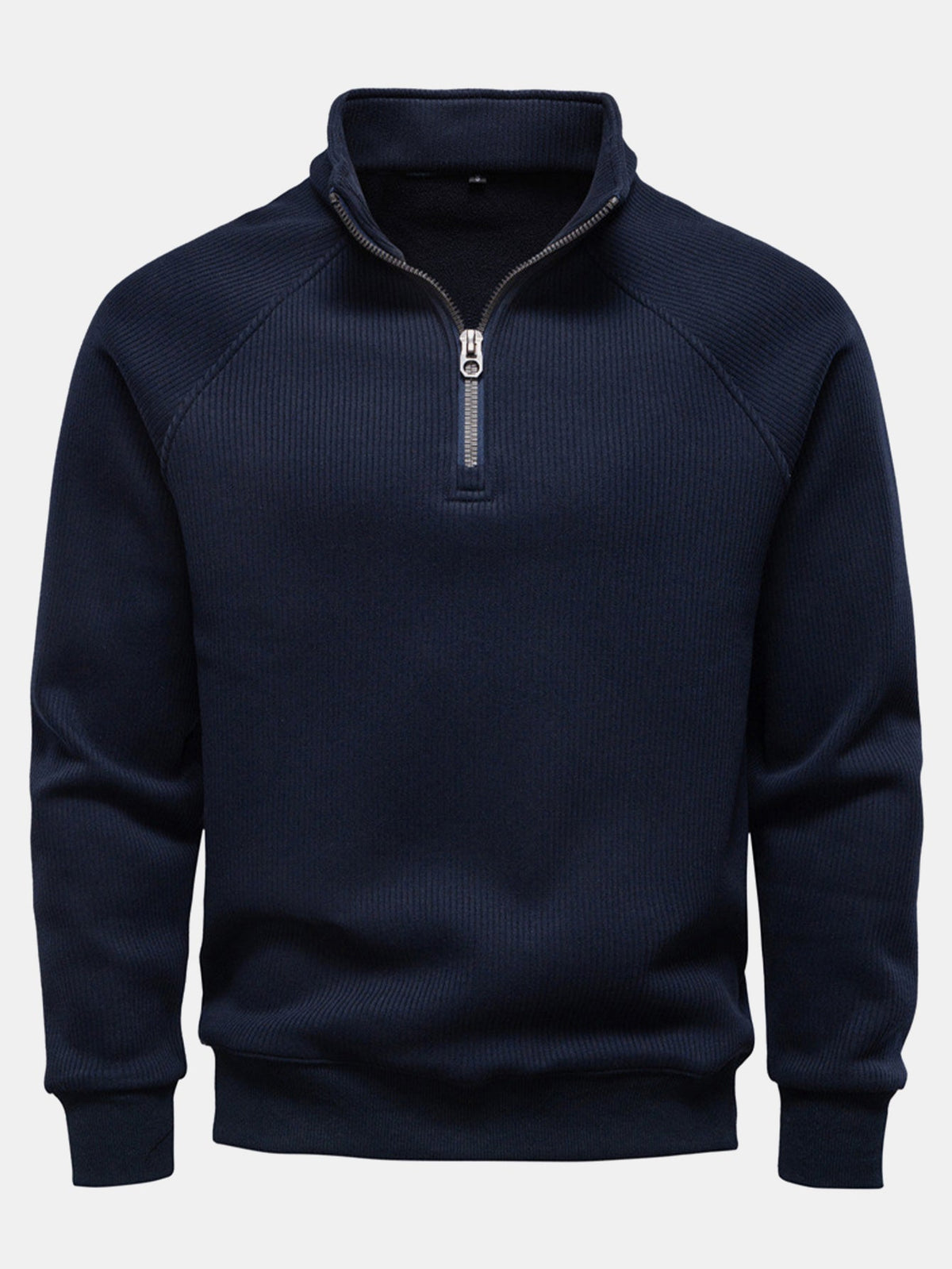 Pullover mit gerippten Raglanärmeln und Viertelreißverschluss