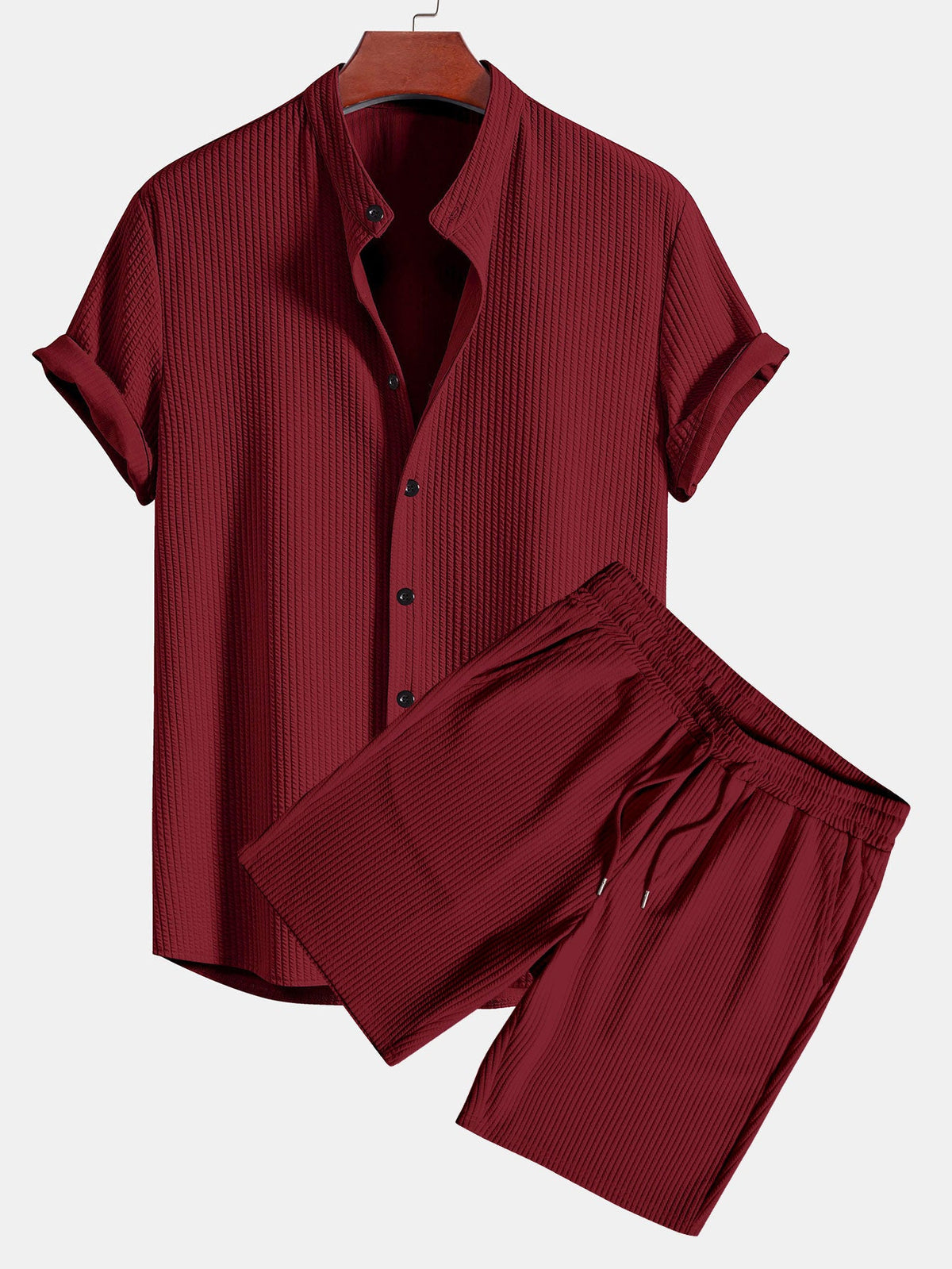Ripp-Top mit Stehkragen und Shorts