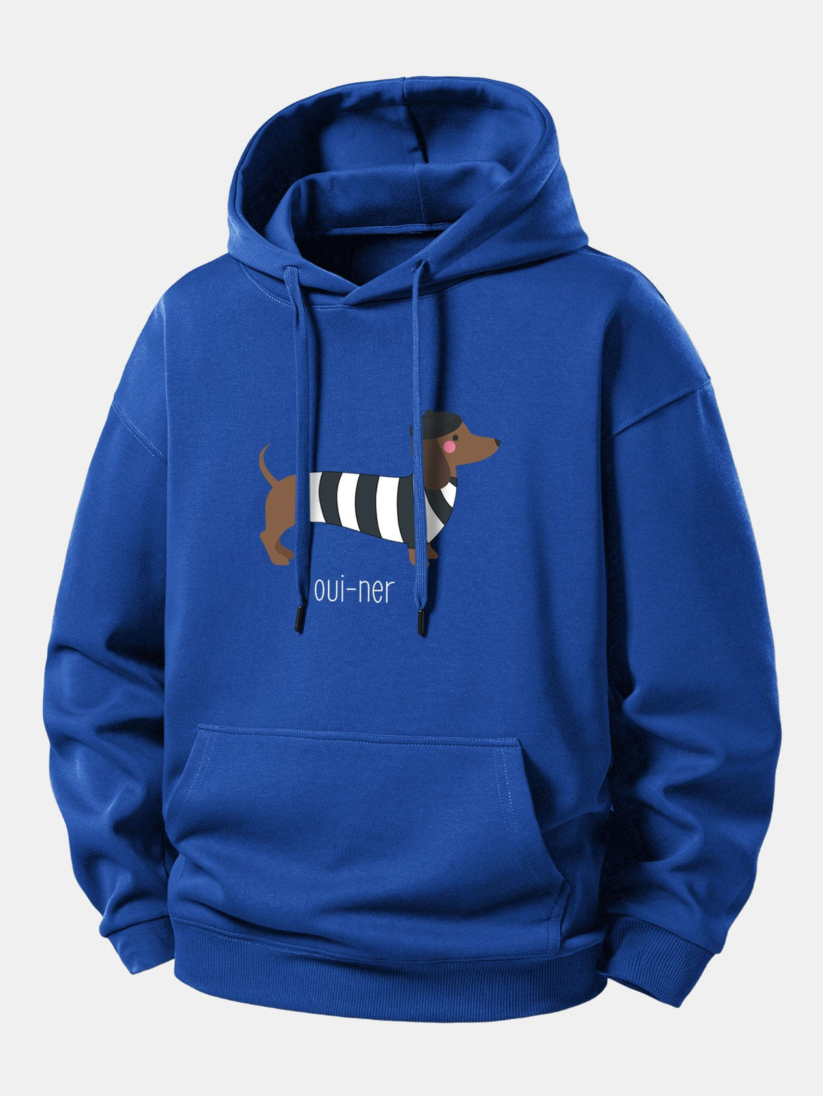Loszittender Hoodie mit französischem Teckel-Print