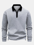 Kontraststreifen-Polo-Kragen-Sweatshirt