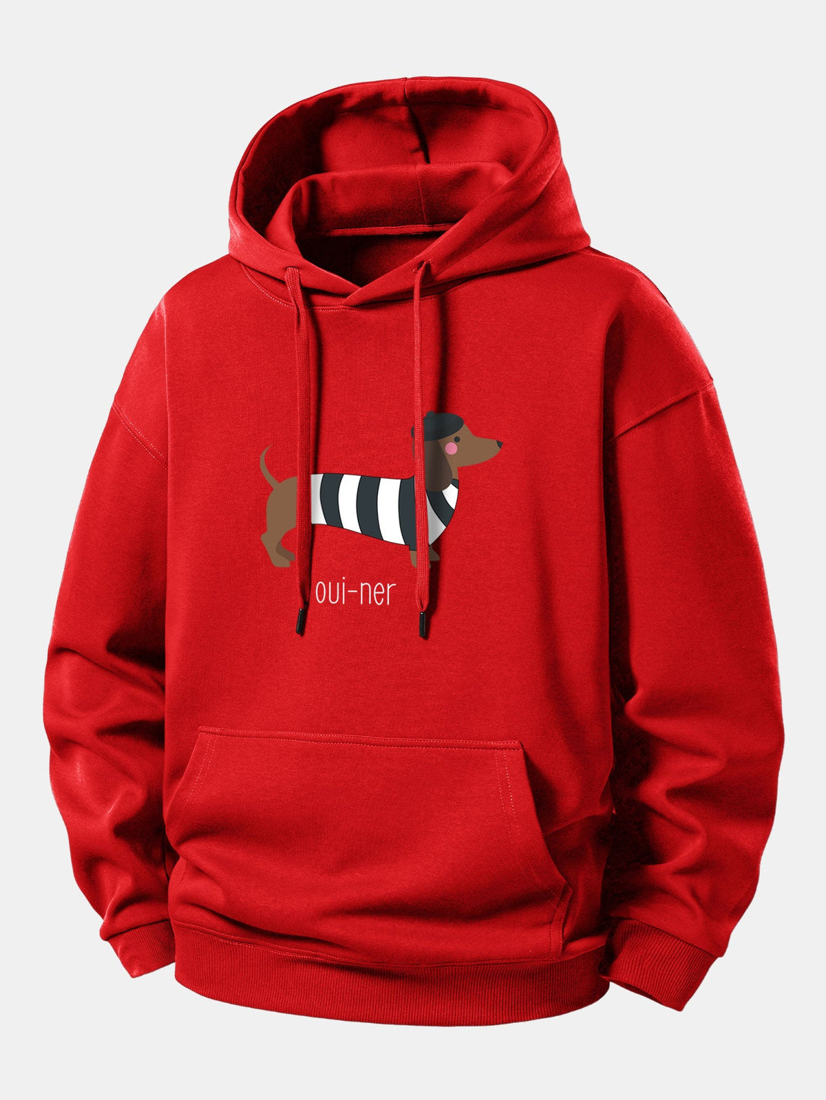 Loszittender Hoodie mit französischem Teckel-Print