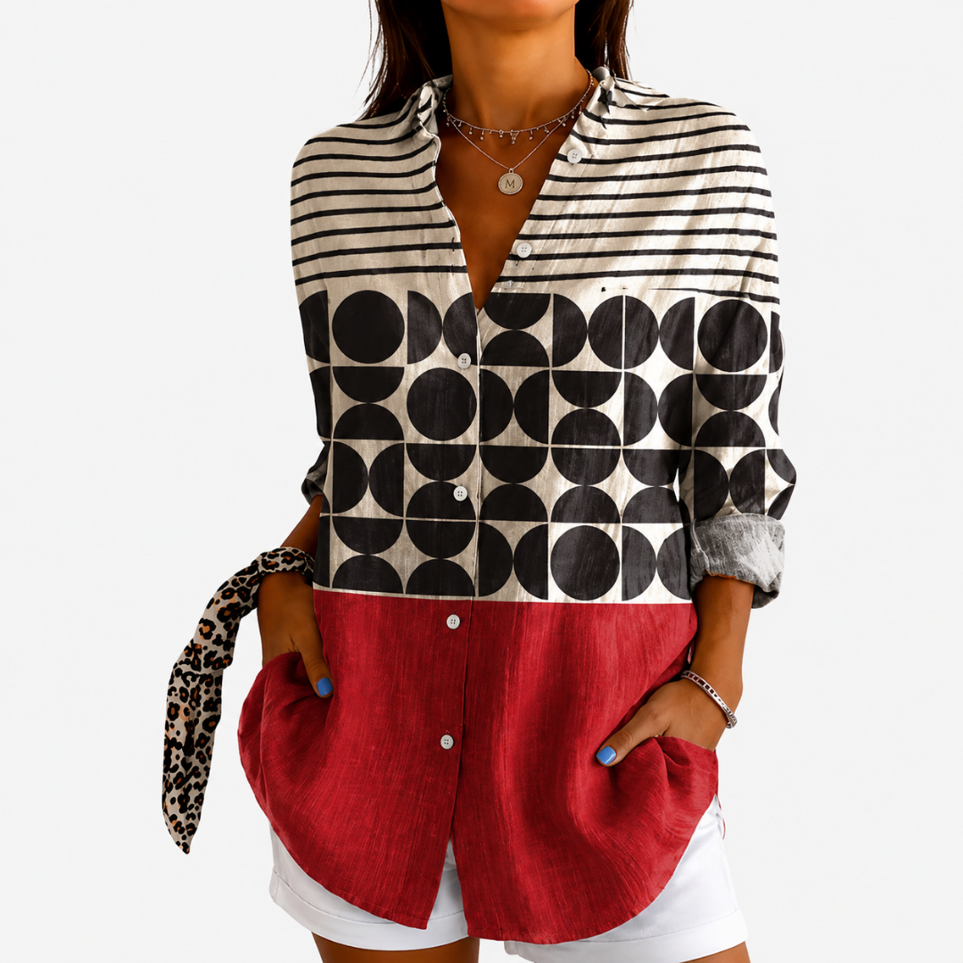 Vintage Charm Color Block Blouse