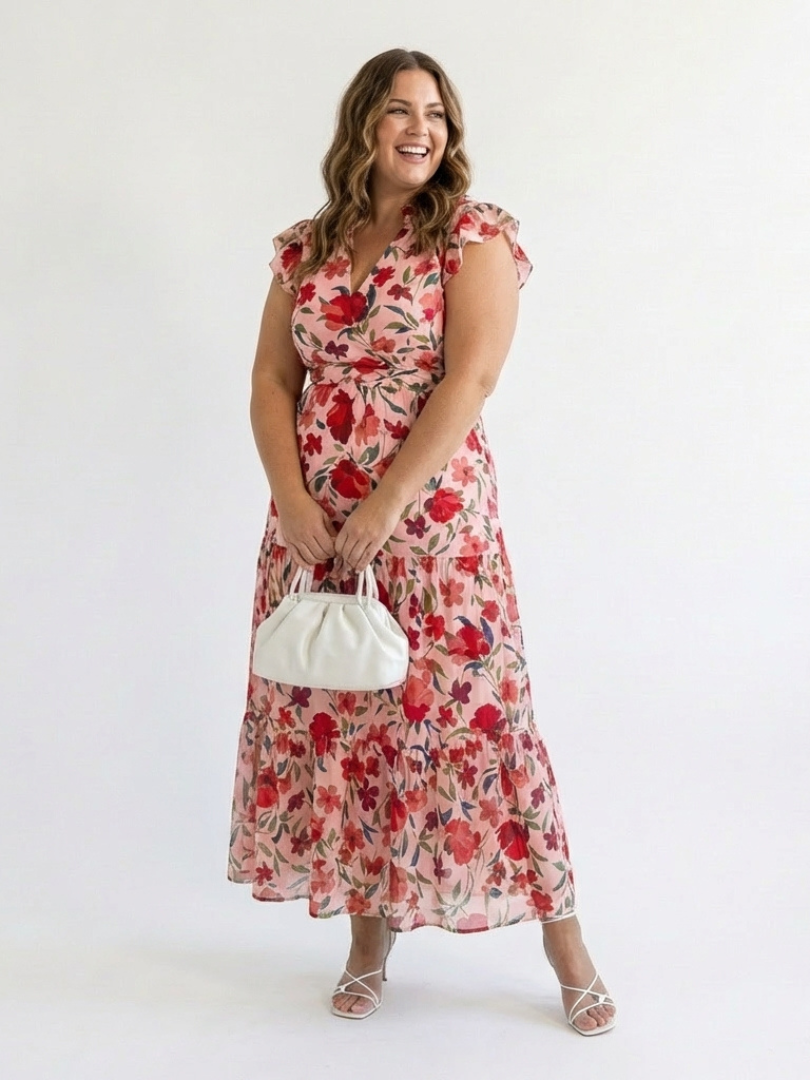 Lila | Elegantes Midi-Blumenkleid