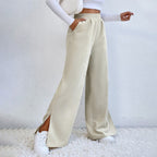 Moniek - Einfarbige Ripp-Design Casual Hose
