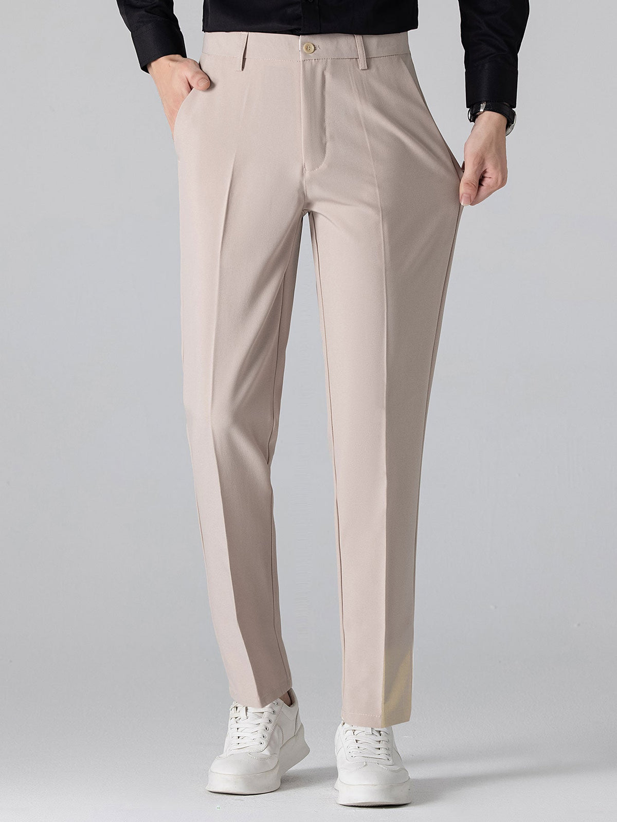 Rippstrick-Polo mit Johnny-Kragen und kontrastierenden Akzenten & figurbetonter tapered Hose