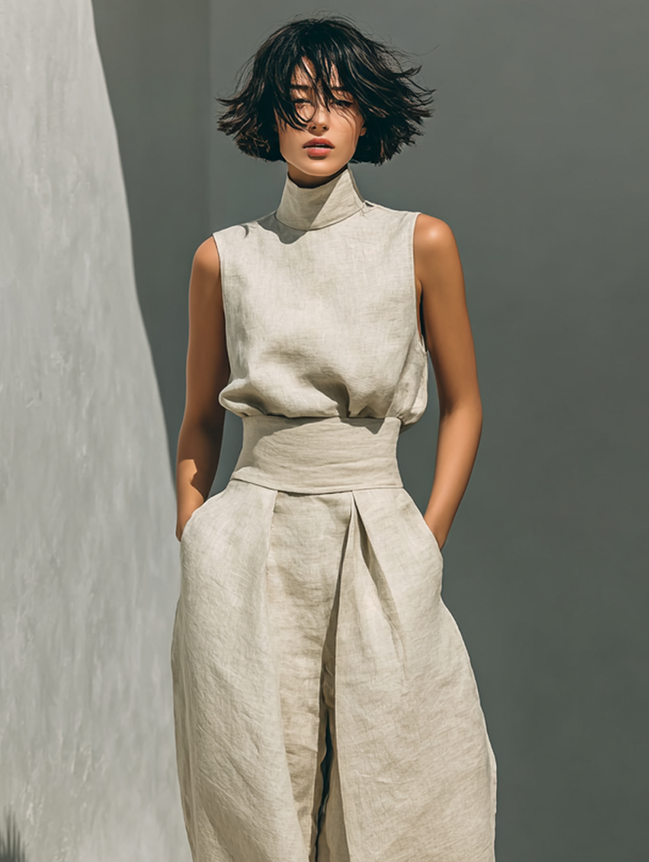 Marieta | Minimalistisches Set mit ärmelloser Bluse und lockerer Hose