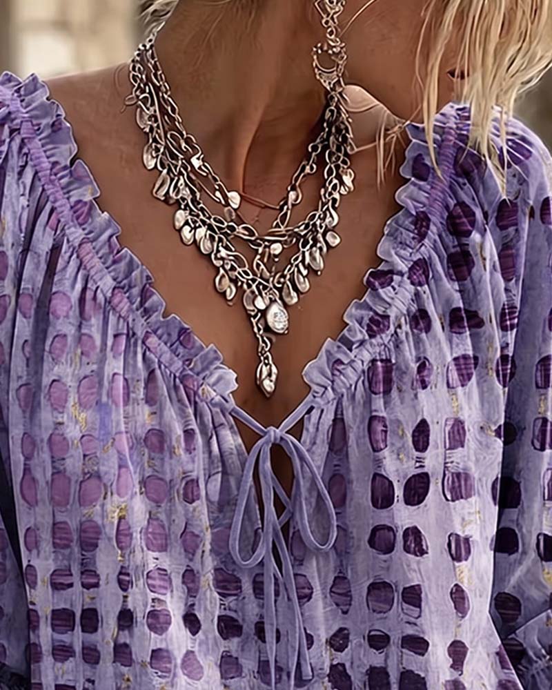 Lena | Blouse with Polka Dot Pattern and Lace-Up Detail