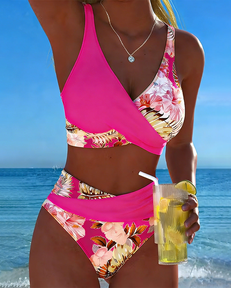 Jolina | Floral Split Bikini with Contrast Design