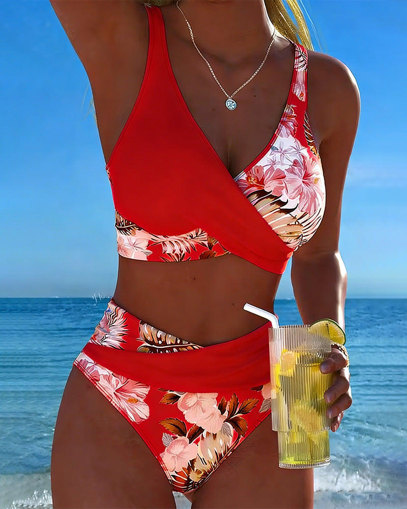 Jolina | Floral Split Bikini with Contrast Design