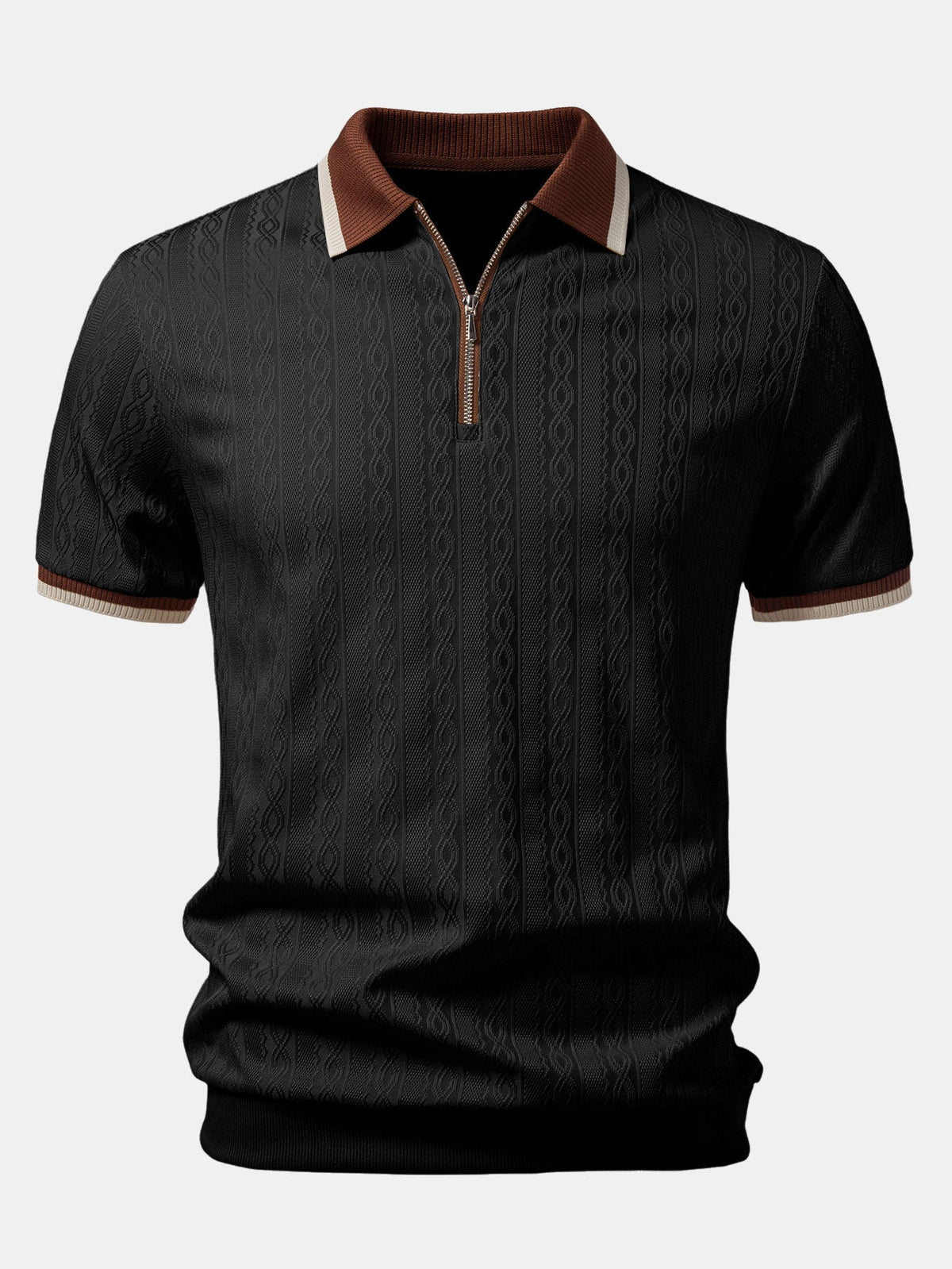 Kontrastierte Bies Textur Strick-Polo mit Reißverschluss & Slim Fit Tapered Hose