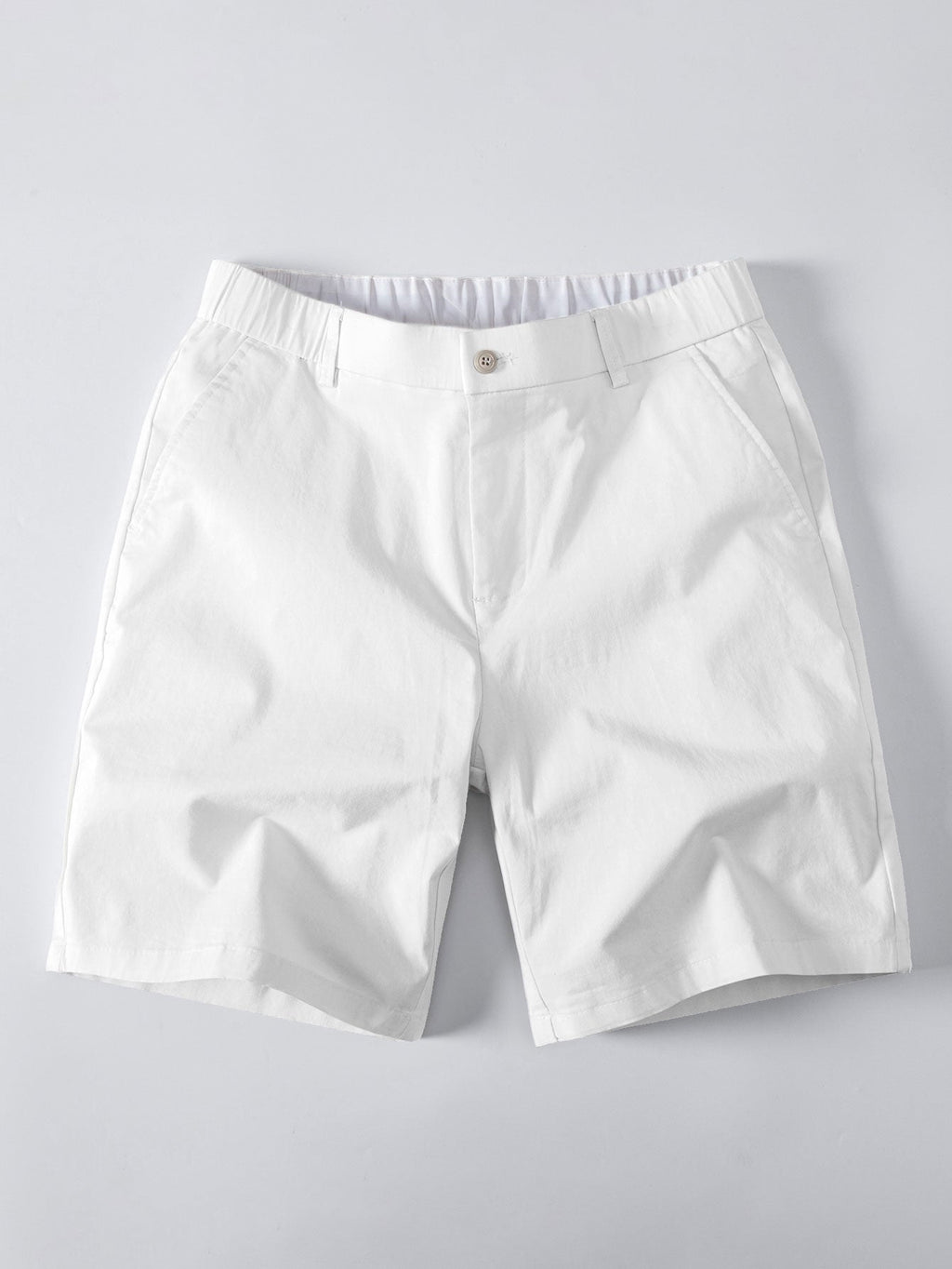 Kurzarm Baumwollhemd mit Streifen, Stehkragen und elastischer Taille – Chino Shorts