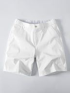 Kurzarm Baumwollhemd mit Streifen, Stehkragen und elastischer Taille – Chino Shorts