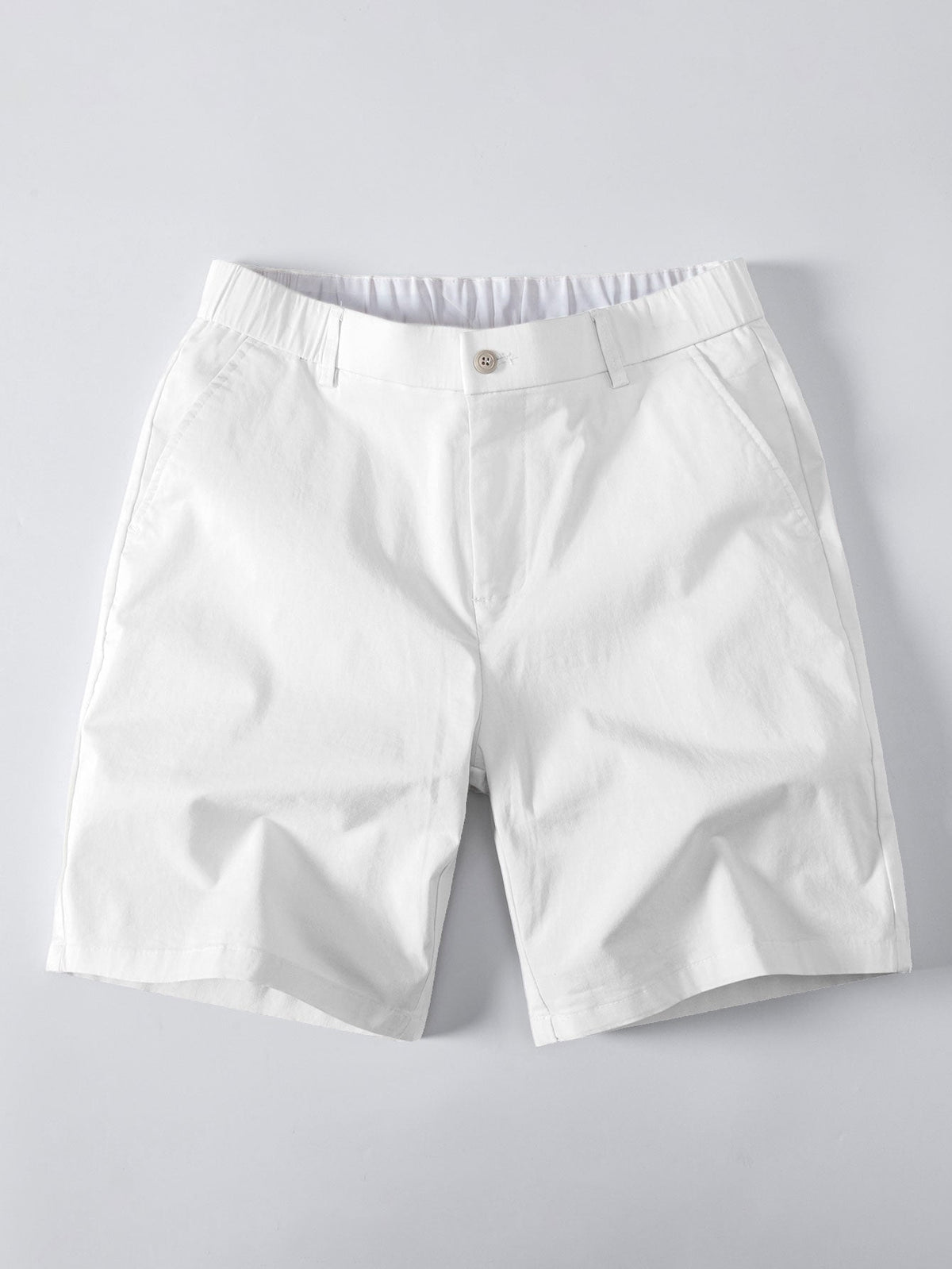 Kurzarm Baumwollhemd mit Streifen, Stehkragen und elastischer Taille – Chino Shorts