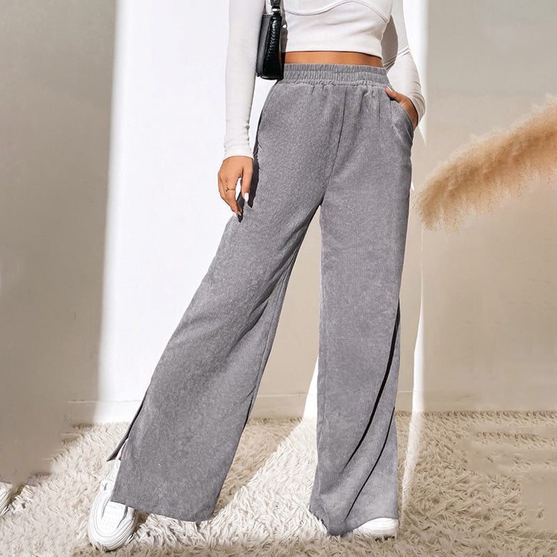 Moniek - Einfarbige Ripp-Design Casual Hose