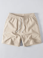 Entspanntes Fit Gehäkeltes V-Ausschnitt Polo mit Kurzen Hosen und Knittertextur, 5" Kordelzug