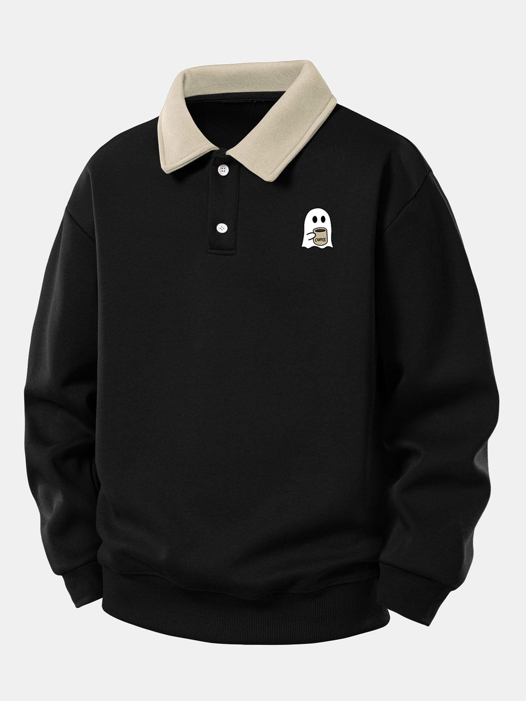 Casual Fit Geest Coffee Drinking Print Contrast Polo Sweatshirt