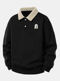 Casual Fit Geest Coffee Drinking Print Contrast Polo Sweatshirt