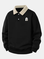 Casual Fit Geest Coffee Drinking Print Contrast Polo Sweatshirt