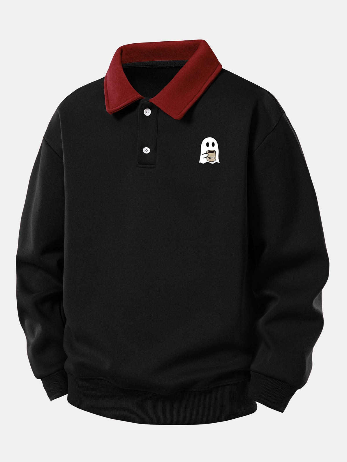 Casual Fit Geest Coffee Drinking Print Contrast Polo Sweatshirt