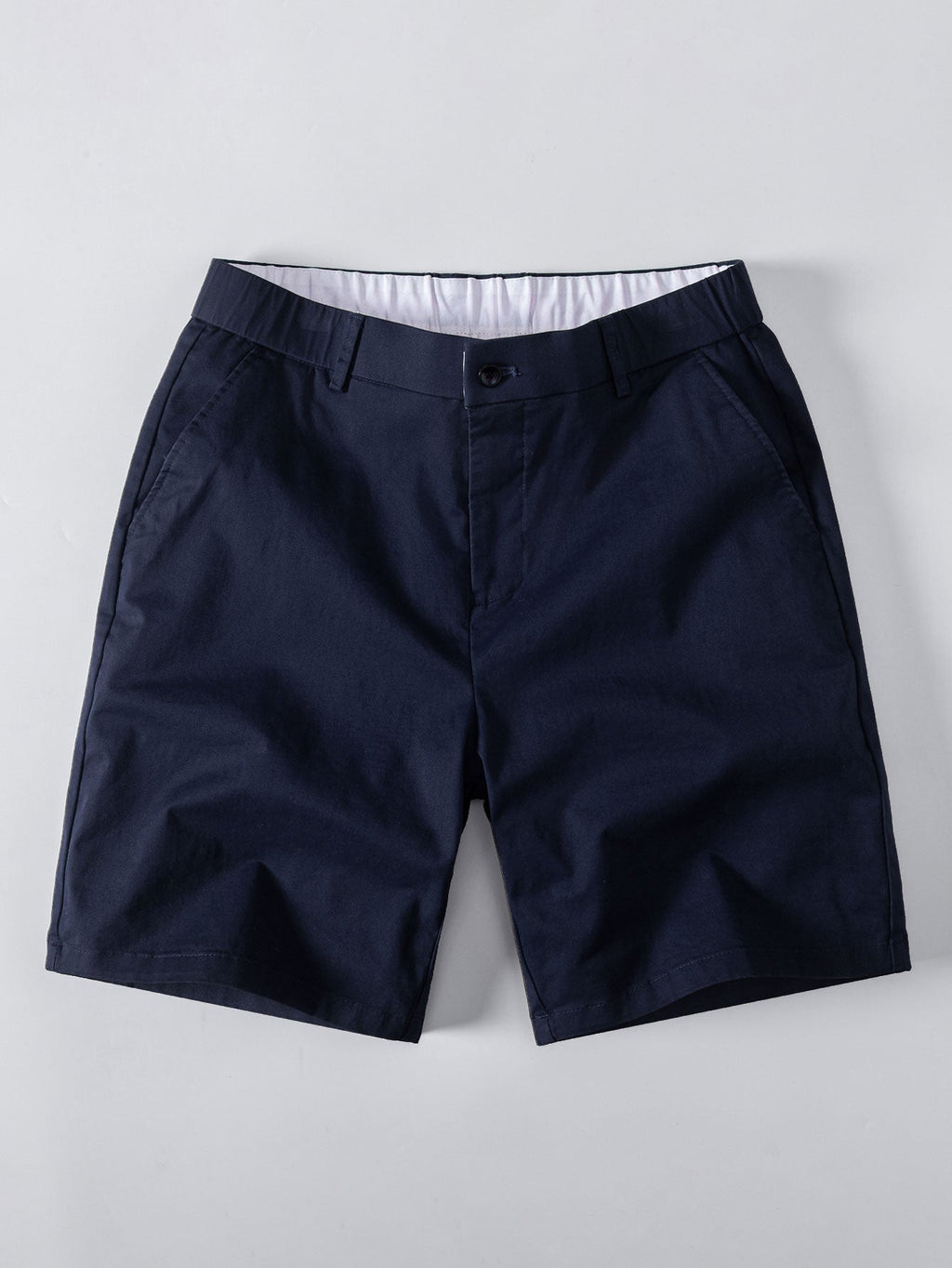 Kurzarm Baumwollhemd mit Streifen, Stehkragen und elastischer Taille – Chino Shorts