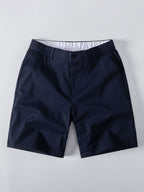 Kurzarm Baumwollhemd mit Streifen, Stehkragen und elastischer Taille – Chino Shorts