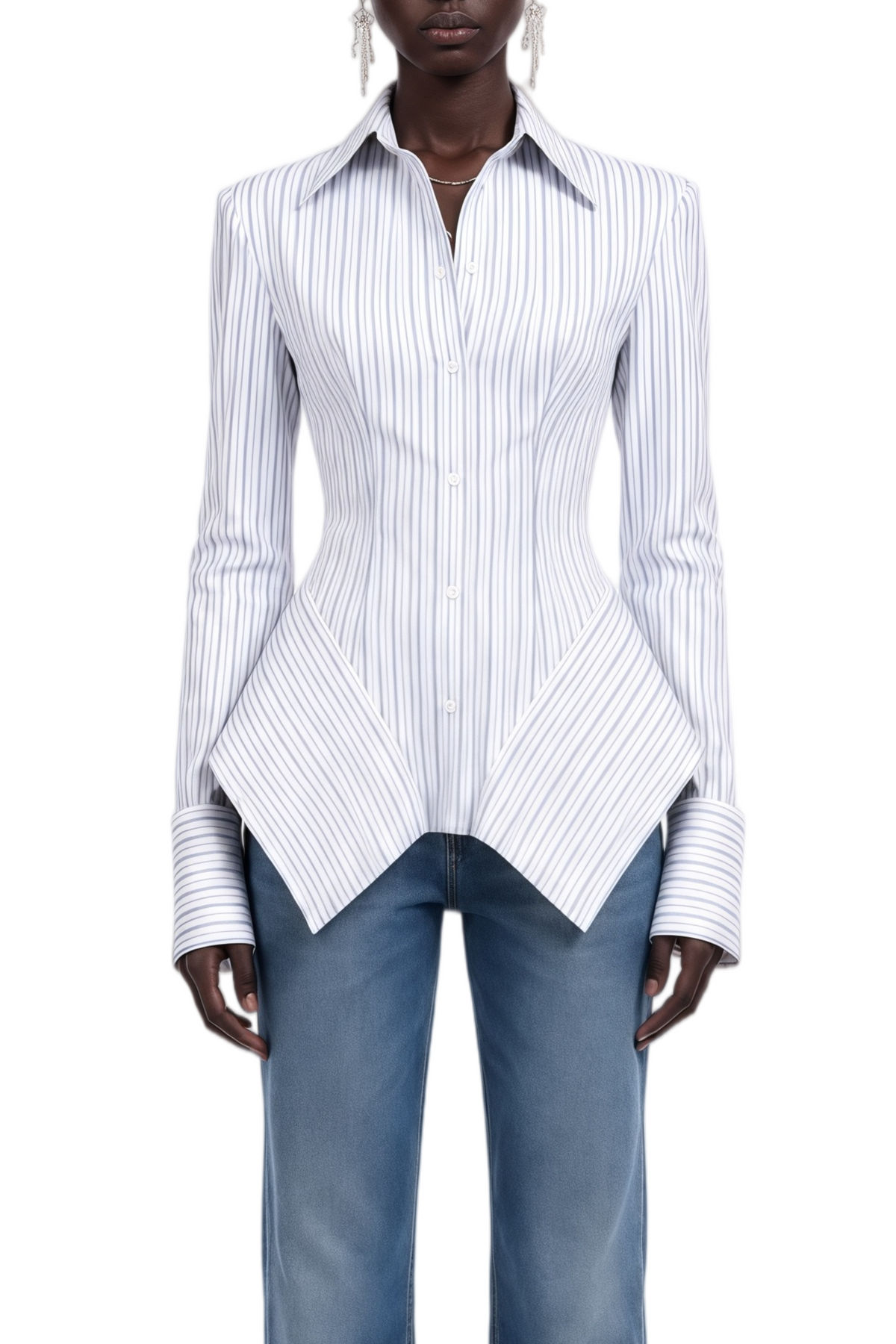 Mireille Weiße Plisseebluse mit Asymmetrischem Saum