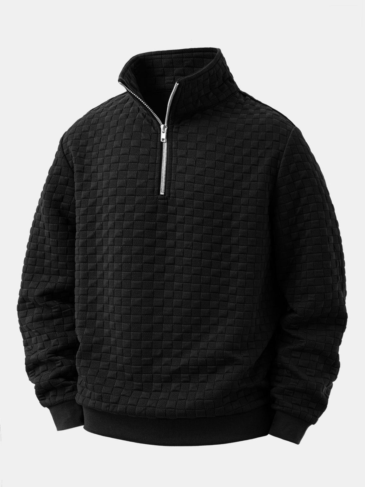 Viertelreißverschluss Sweatshirt im Checkerboard-Jacquard-Design