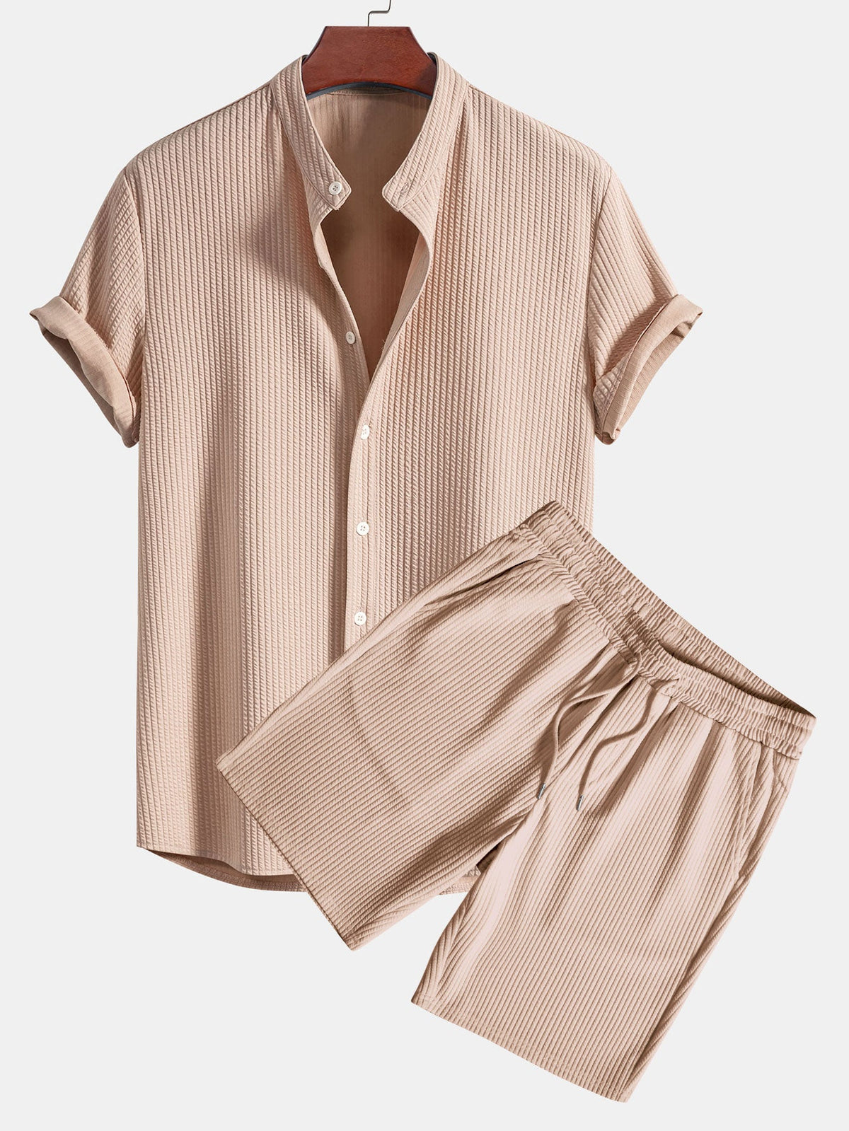 Ripp-Top mit Stehkragen und Shorts