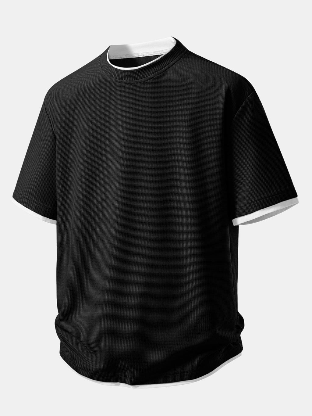 Bequemes 2-in-1 Waffel T-Shirt mit Rundhalsausschnitt und Waffel-Shorts in 7 Zoll
