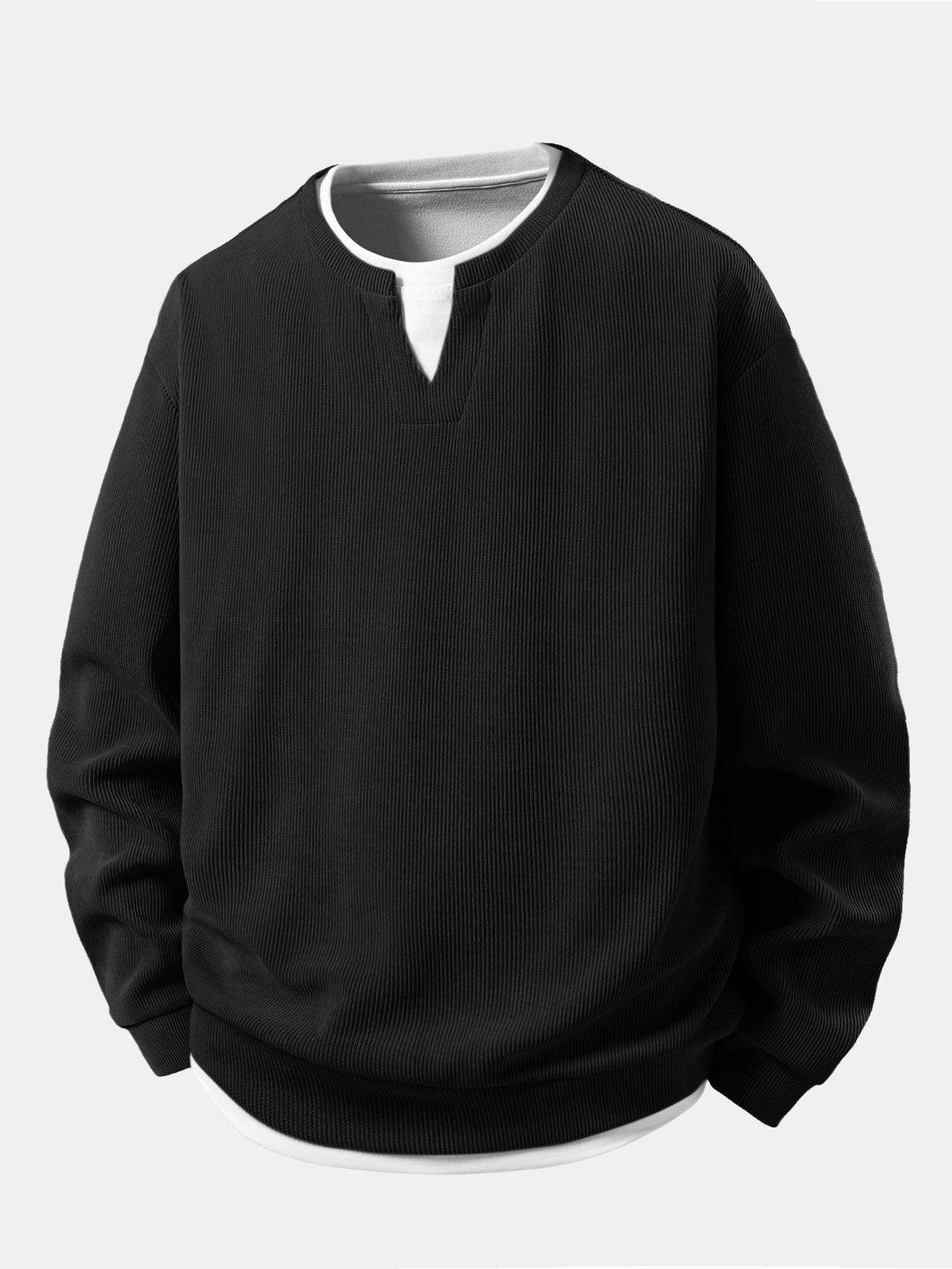 2-in-1 Waffel-Sweatshirt mit Cut-Out-Kragen