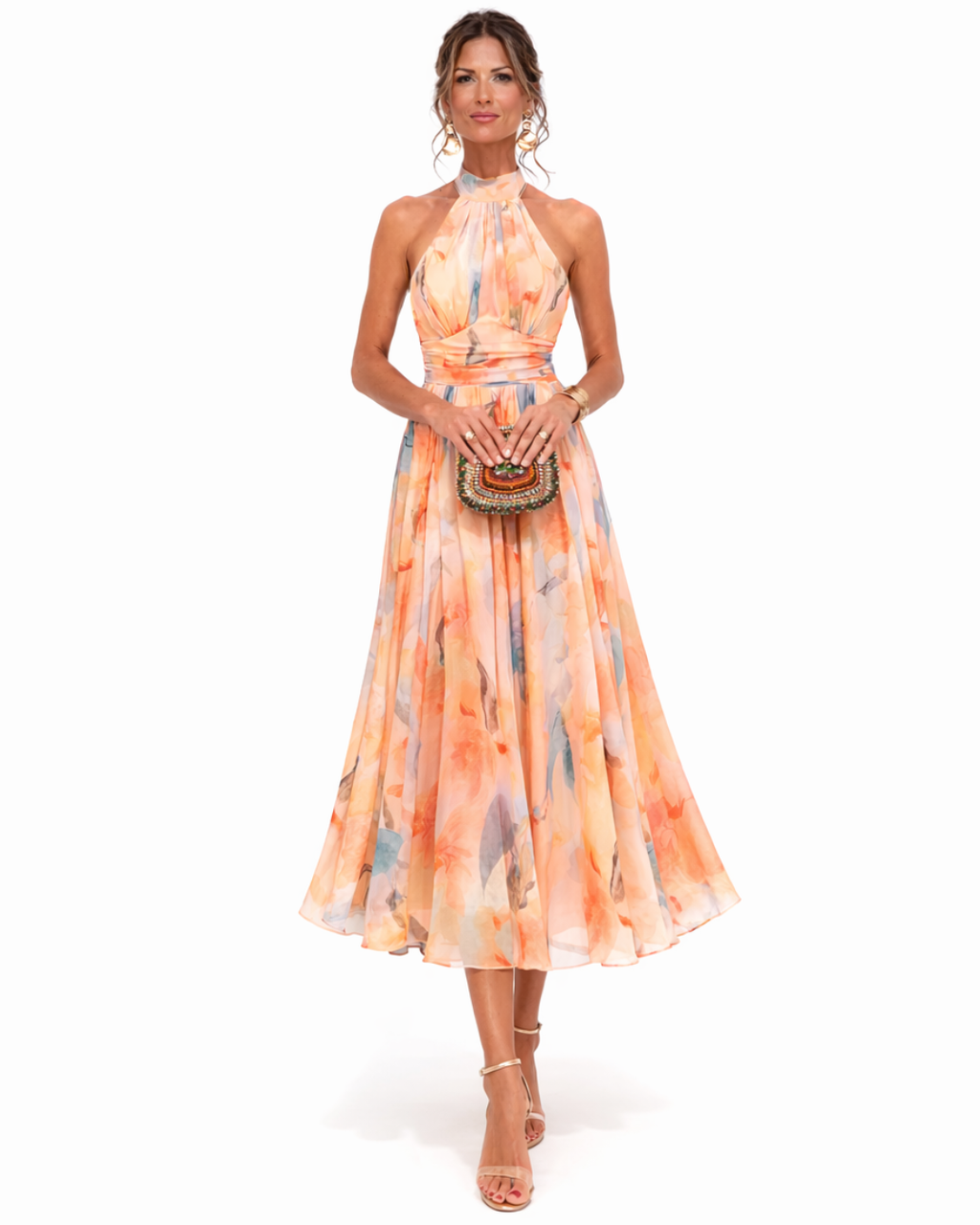 Aurora – Halterneck Kleid mit Aquarellmuster